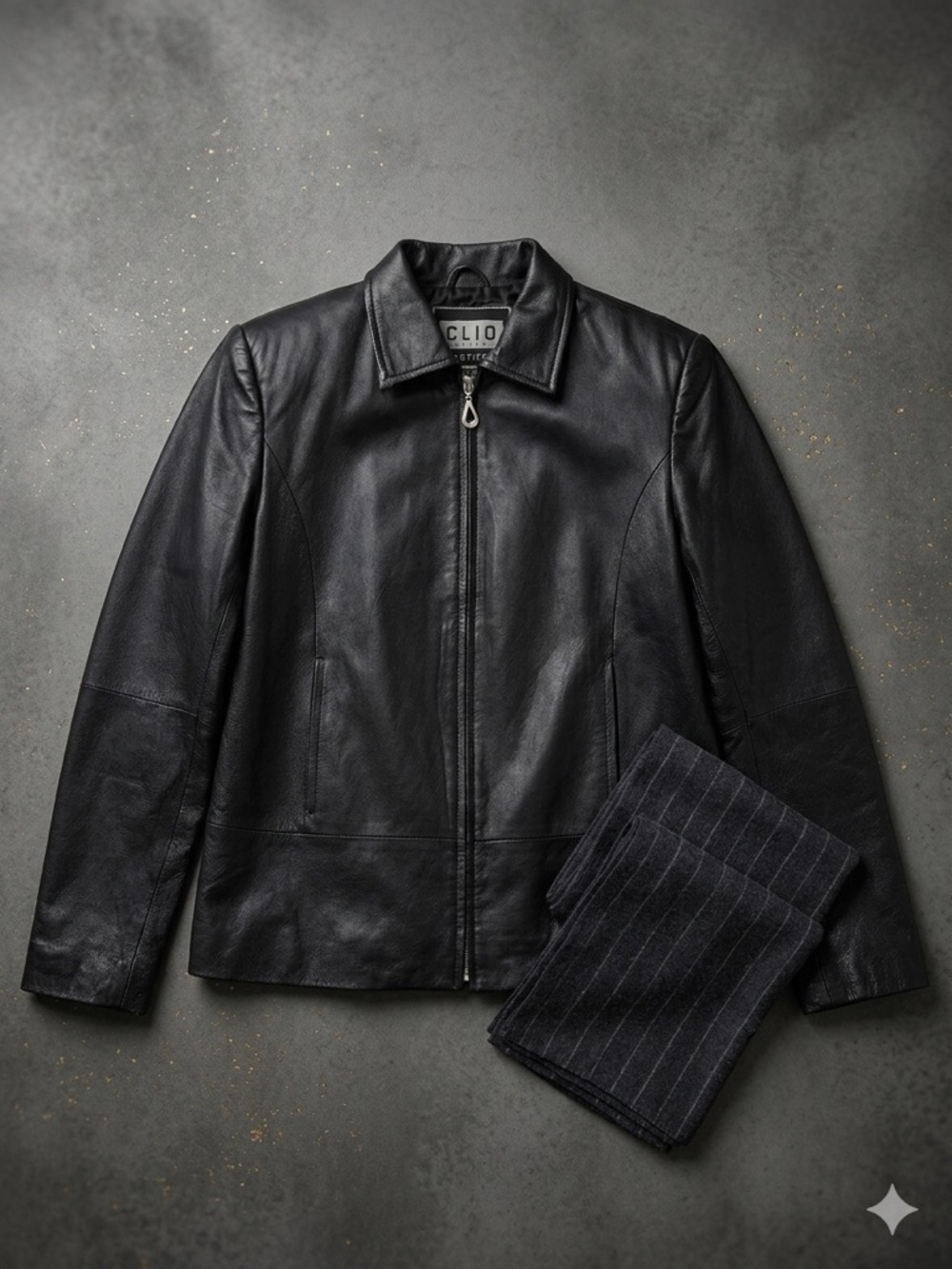 Clio Black Classic Women’s Moto Leather Zip-Front Jacket Size SP
